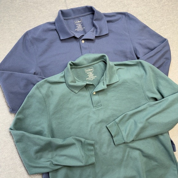 LL‎ Bean Shirt Mens Large LOT OF 2 Premium Double L Polo Pique Knit Blue Teal - Picture 1 of 13